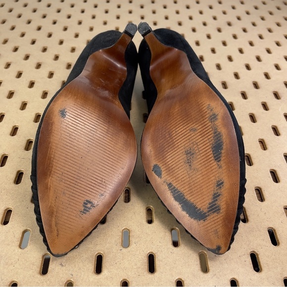 Enzo Angiolini Easorte Black Suede Bow Toe Pleated 3 inch Heel Size 7 - Picture 7 of 10